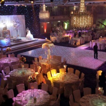 Room Decor with chandeliers and LED dance floor
