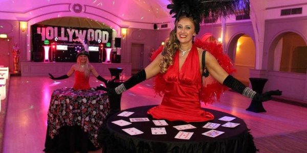 Human table dressed in casino theme