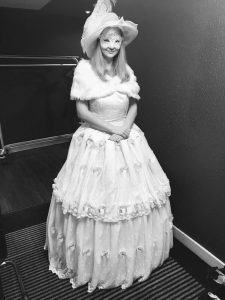 Walk about champagne table with white masked lady